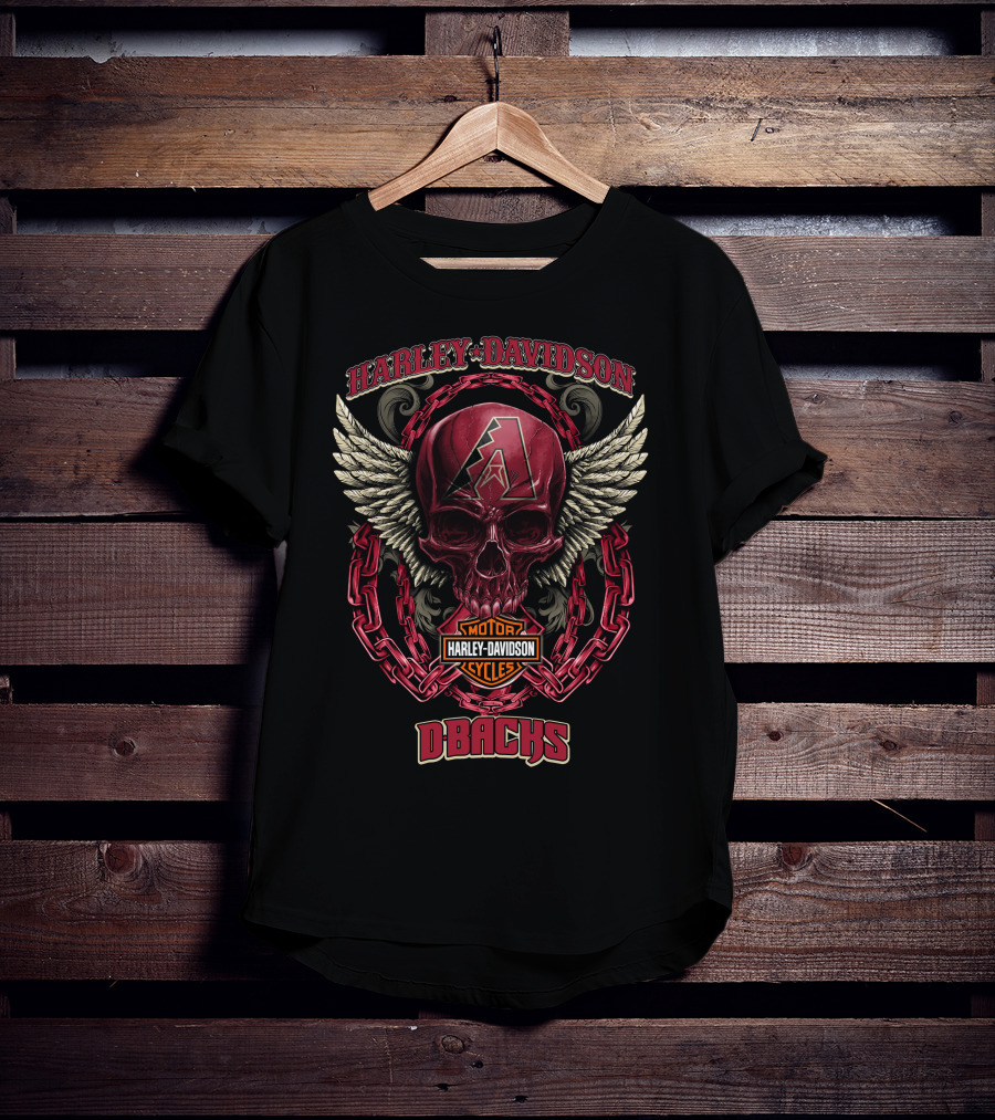 Harley Davidson Arizona Diamondbacks Dbacks Skull Wings Motorcycle Cycles T-Shirt