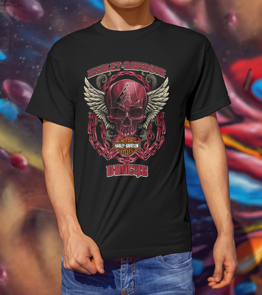 Harley Davidson Arizona Diamondbacks Dbacks Skull Wings Motorcycle Cycles T-Shirt
