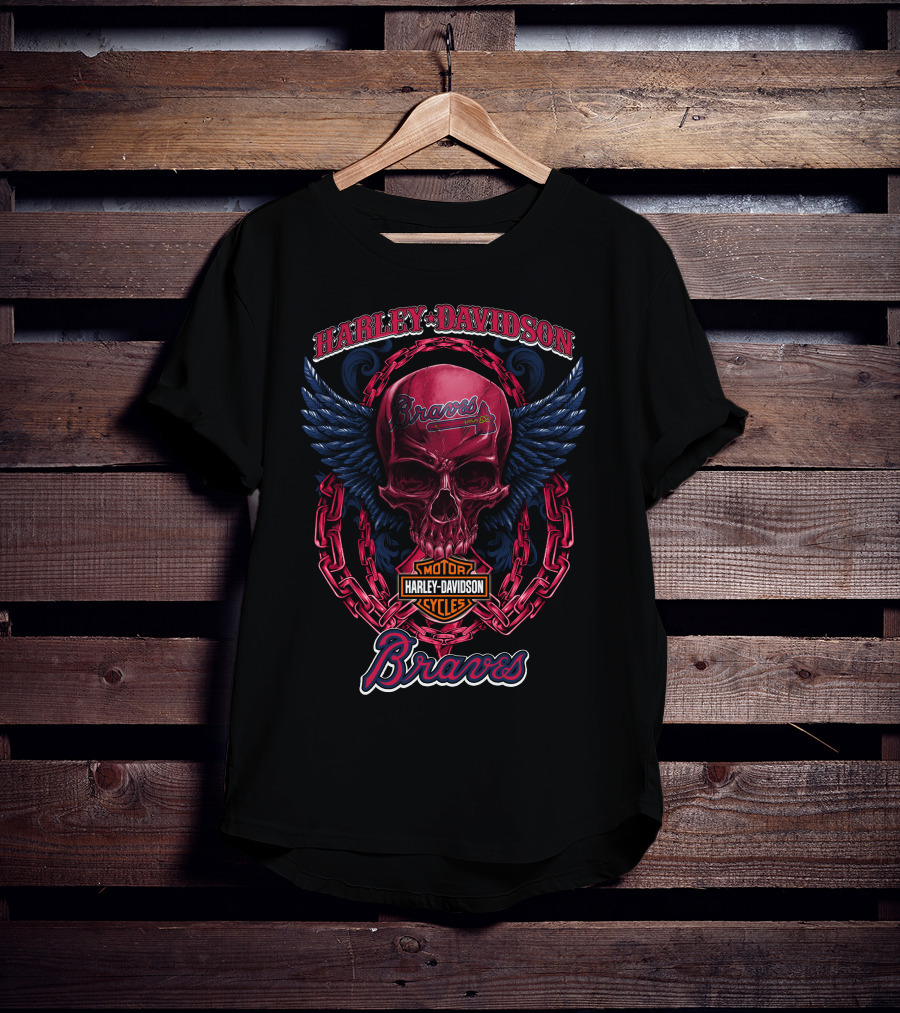 Harley Davidson Braves Skull Wings Atlanta Braves T-Shirt