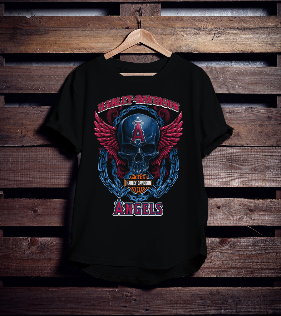 Harley Davidson Motorcycles Los Angeles Angels Skull Wings T-Shirt