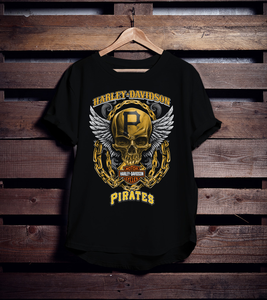 Harley Davidson Pirates Skull With Wings And Chain T-Shirt