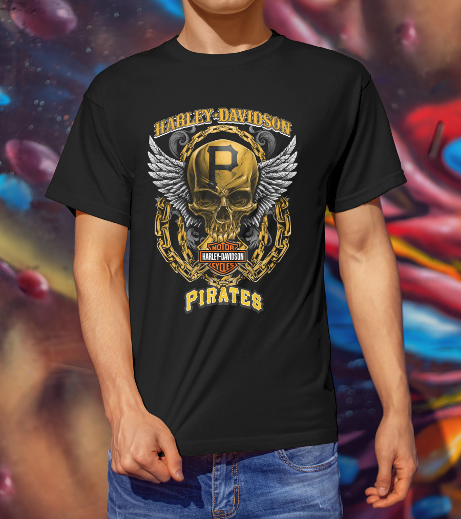 Harley Davidson Pirates Skull With Wings And Chain T-Shirt