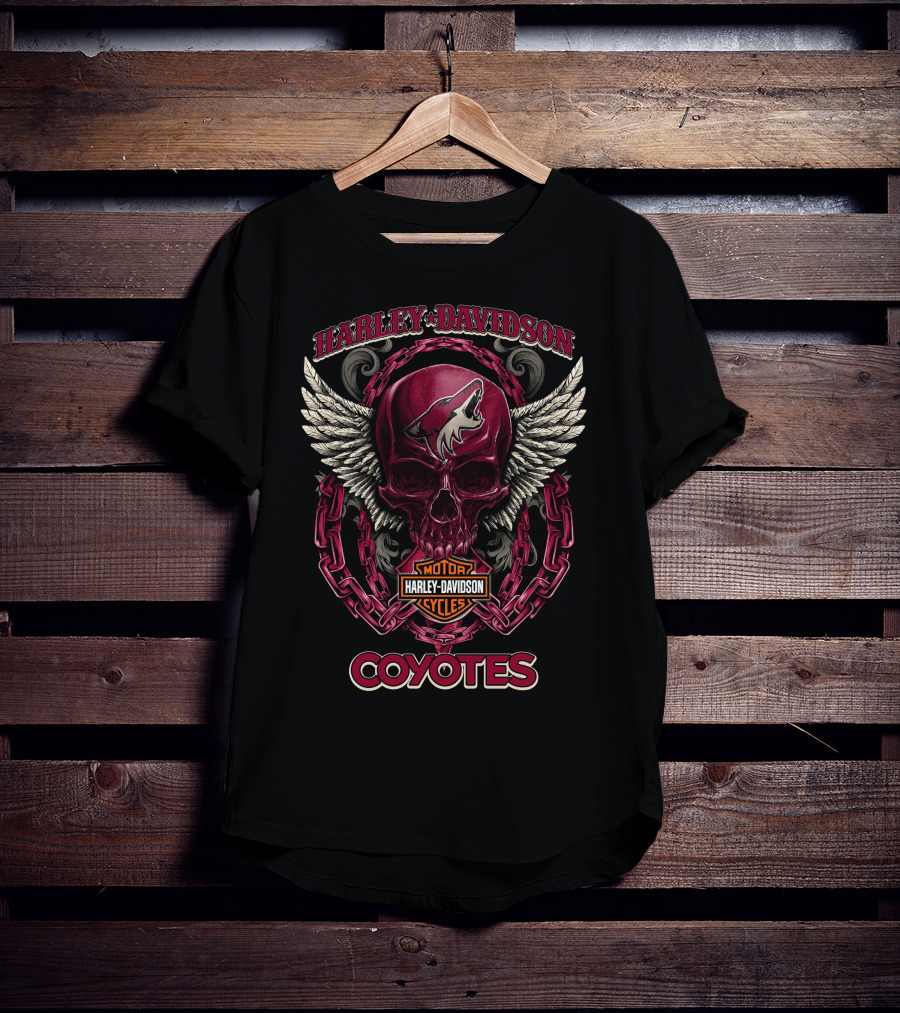 Harley Davidson Motorcycles Arizona Coyotes Skull Wing T-Shirt