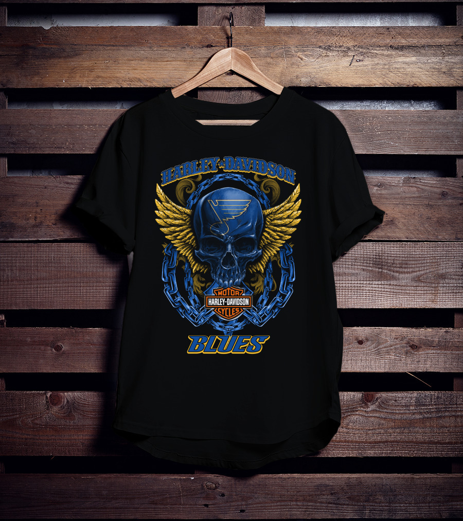Harley Davidson St Louis Blues Skull With Wings And Chain T-Shirt