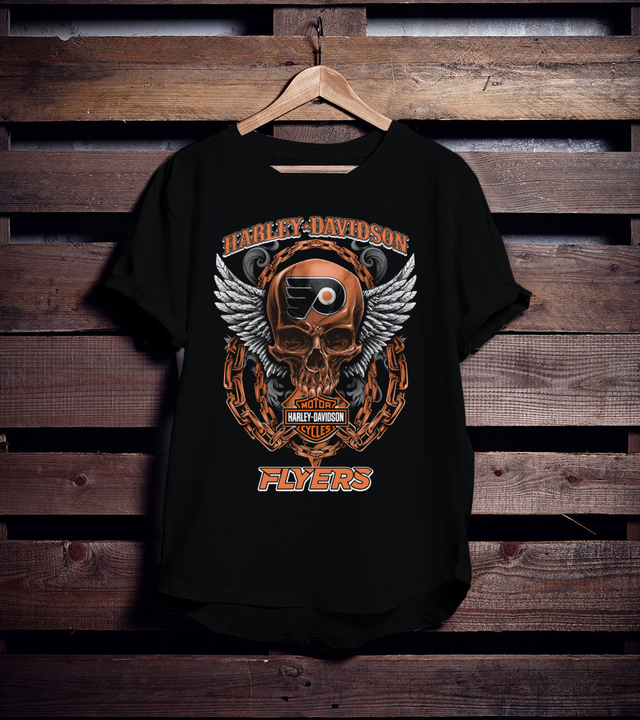 Harley Davidson Flyers Nhl Philadelphia Skull Wings Chain T-Shirt
