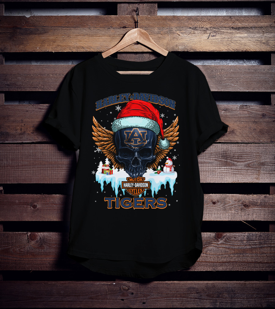 Harley Davidson Auburn Tigers Santa Skull T-Shirt