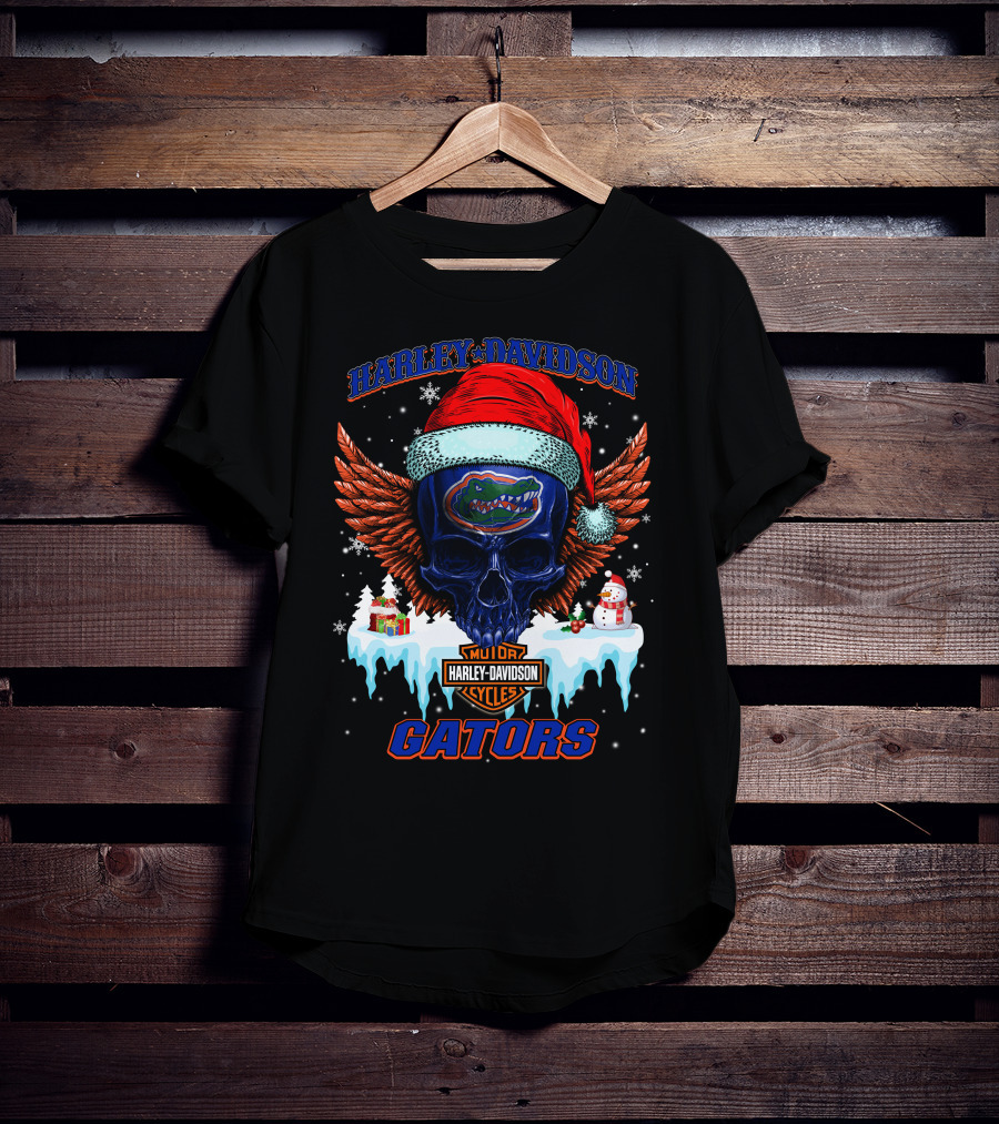 Harley Davidson Motor Cycles Gators Santa Skull T-Shirt