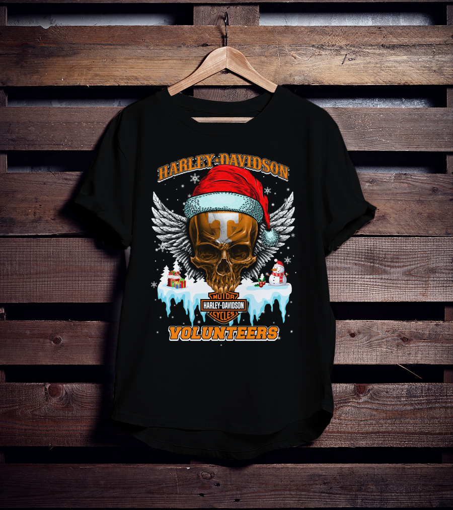 Harley Davidson Motor Cycles Tennessee Volunteers Santa Skull T-Shirt