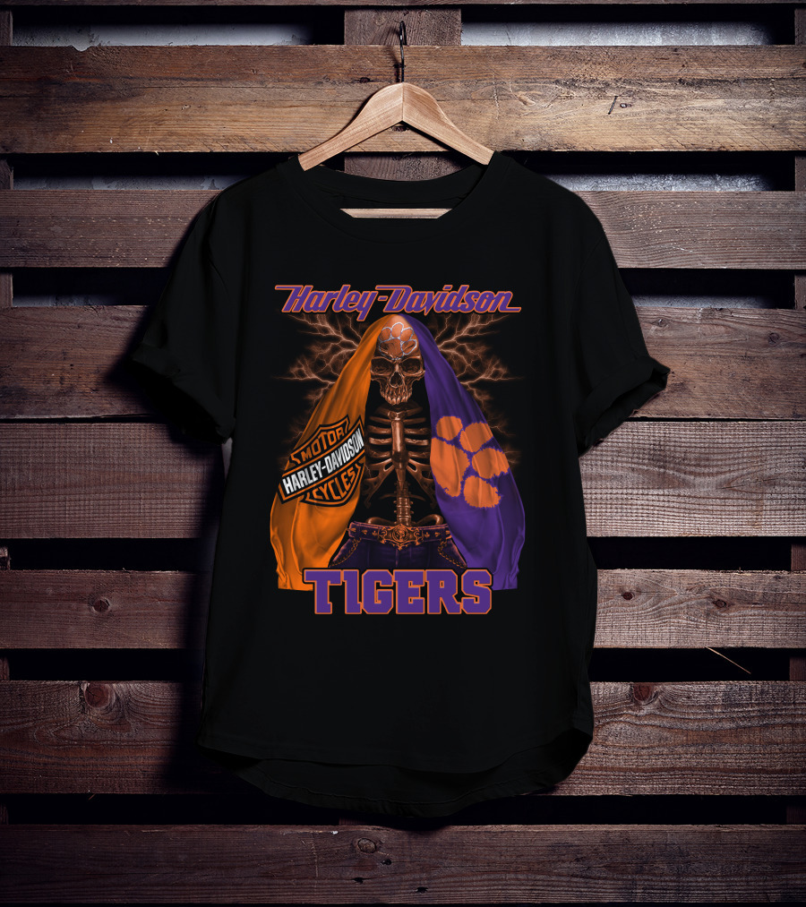 Harley Davidson Clemson Tigers Motorcycle Skeleton T-Shirt