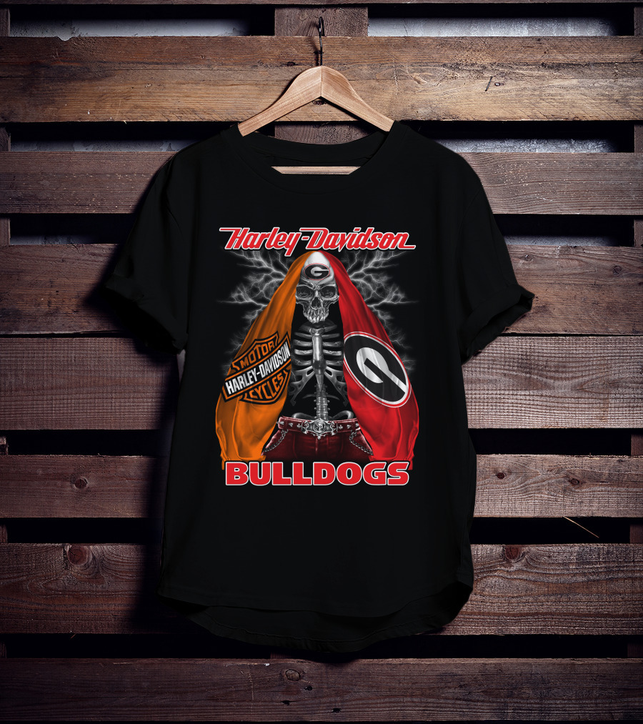 Harley Davidson Georgia Bulldogs Skeleton Lightning Motorcycles T-Shirt