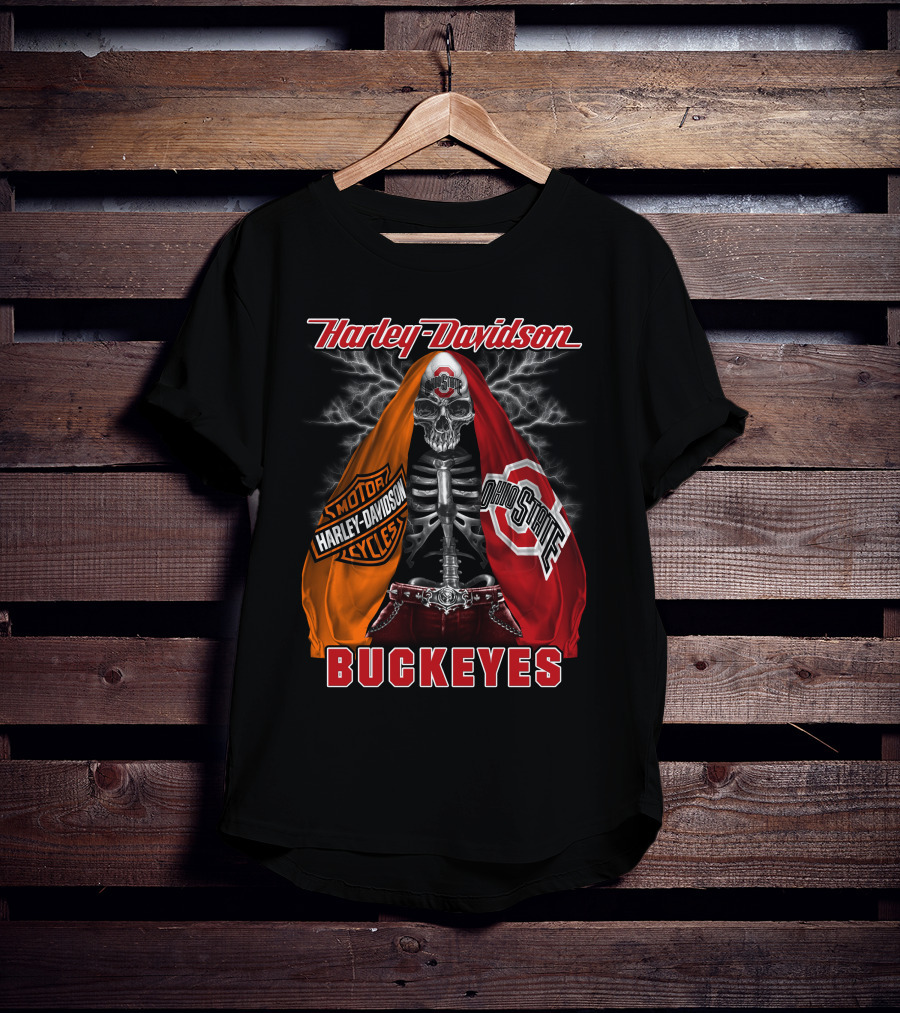 Harley Davidson Ohio State Buckeyes Skeleton Motocycles T-Shirt