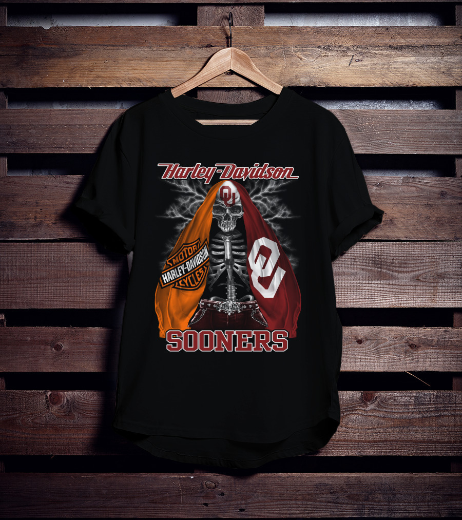 Harley Davidson Oklahoma Sooners Skeleton Thunderbolt T-Shirt