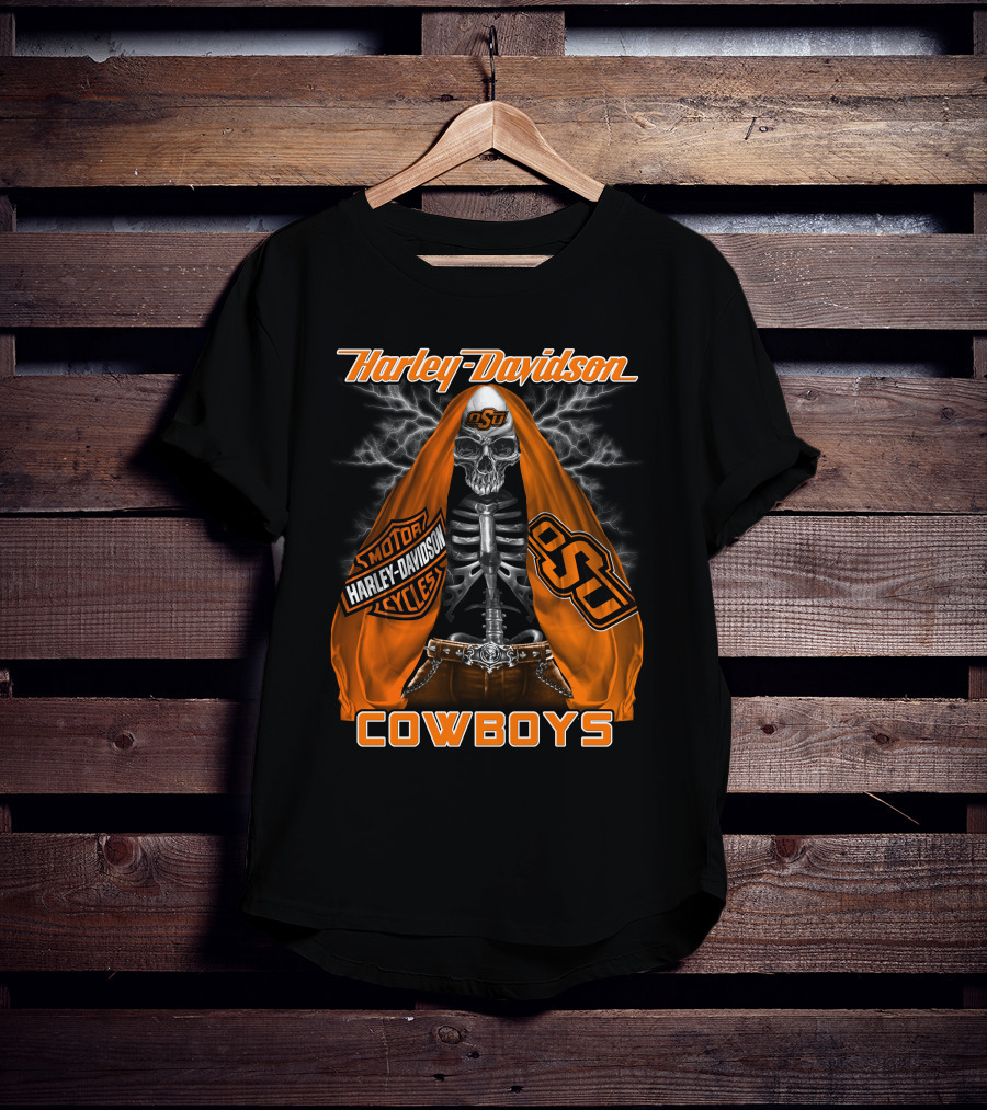 Harley Davidson Oklahoma State Cowboys Skeleton Osu Motorcycle T-Shirt
