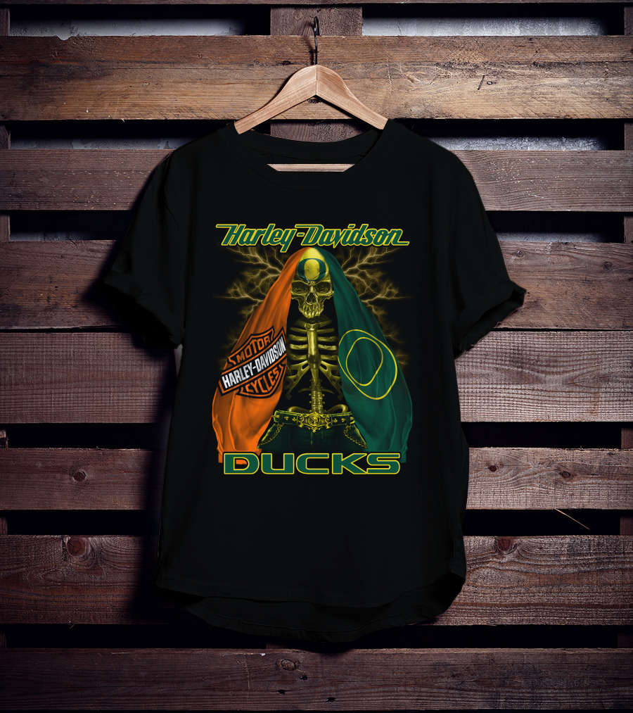 Harley Davidson Motorcycles Ducks Oregon Skeleton T-Shirt