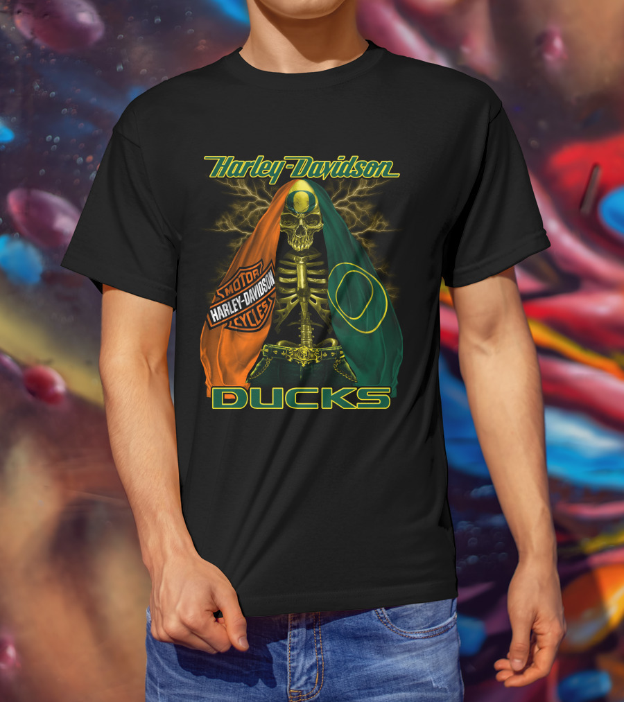 Harley Davidson Motorcycles Ducks Oregon Skeleton T-Shirt