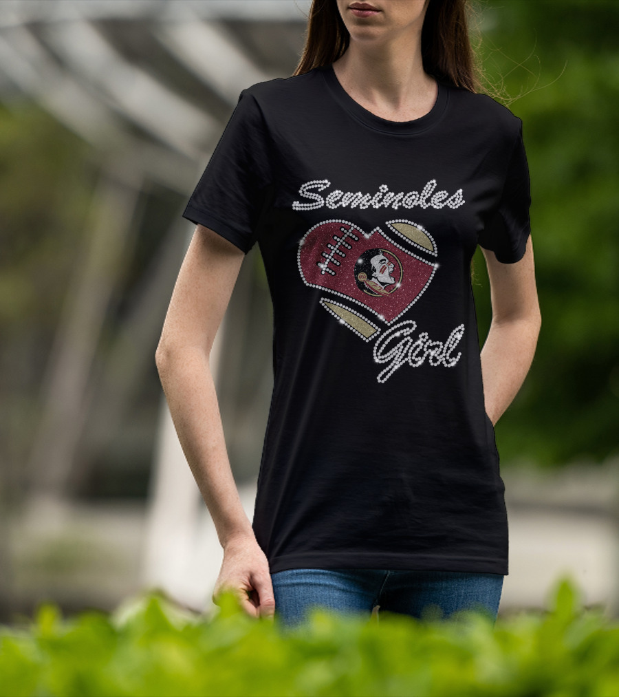 Seminoles Girl Heart Football Design Florida State T-Shirt