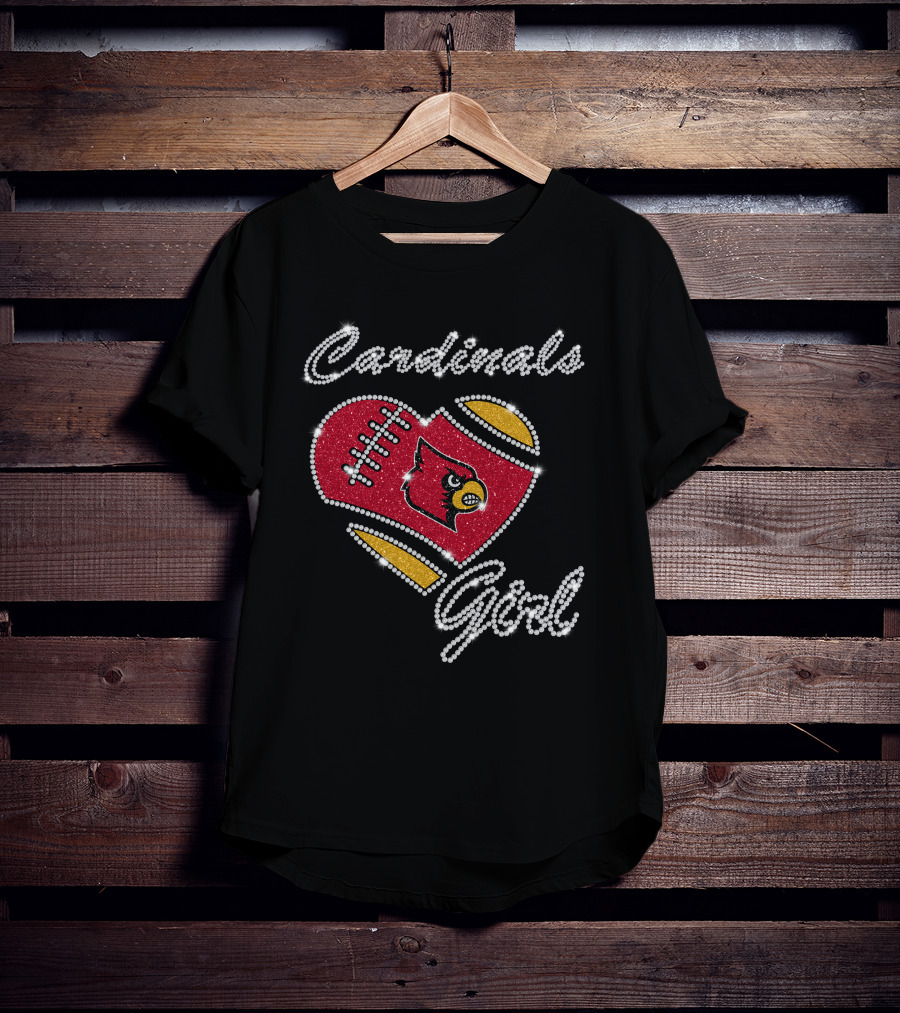 Cardinals Girl Louisville Cardinals Football Heart T-Shirt