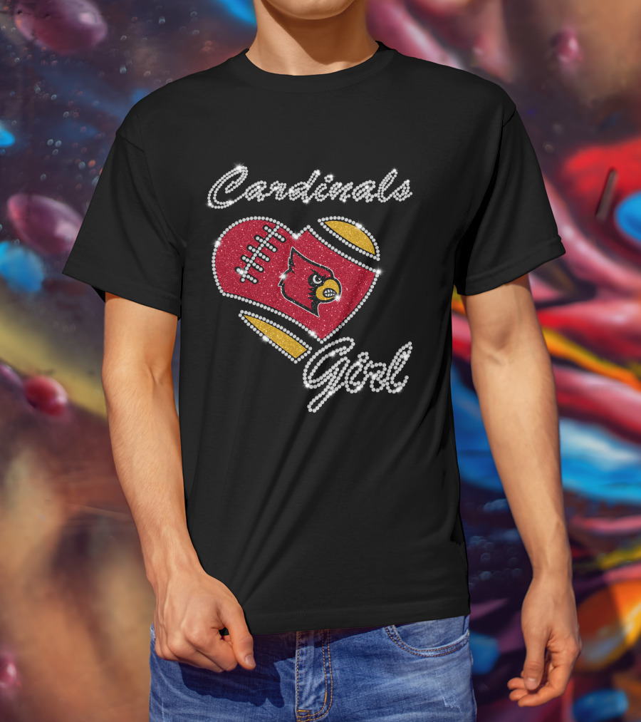 Cardinals Girl Louisville Cardinals Football Heart T-Shirt