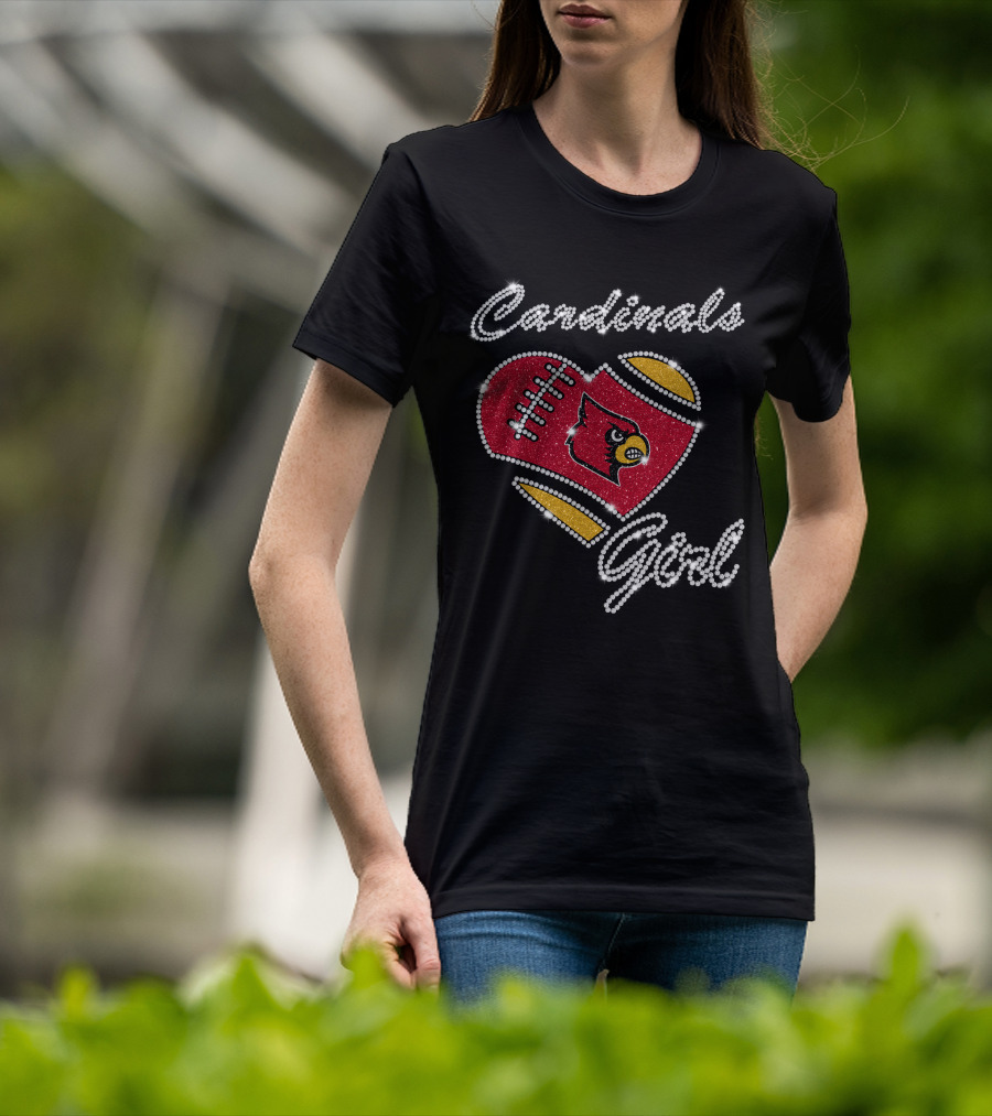 Cardinals Girl Louisville Cardinals Football Heart T-Shirt