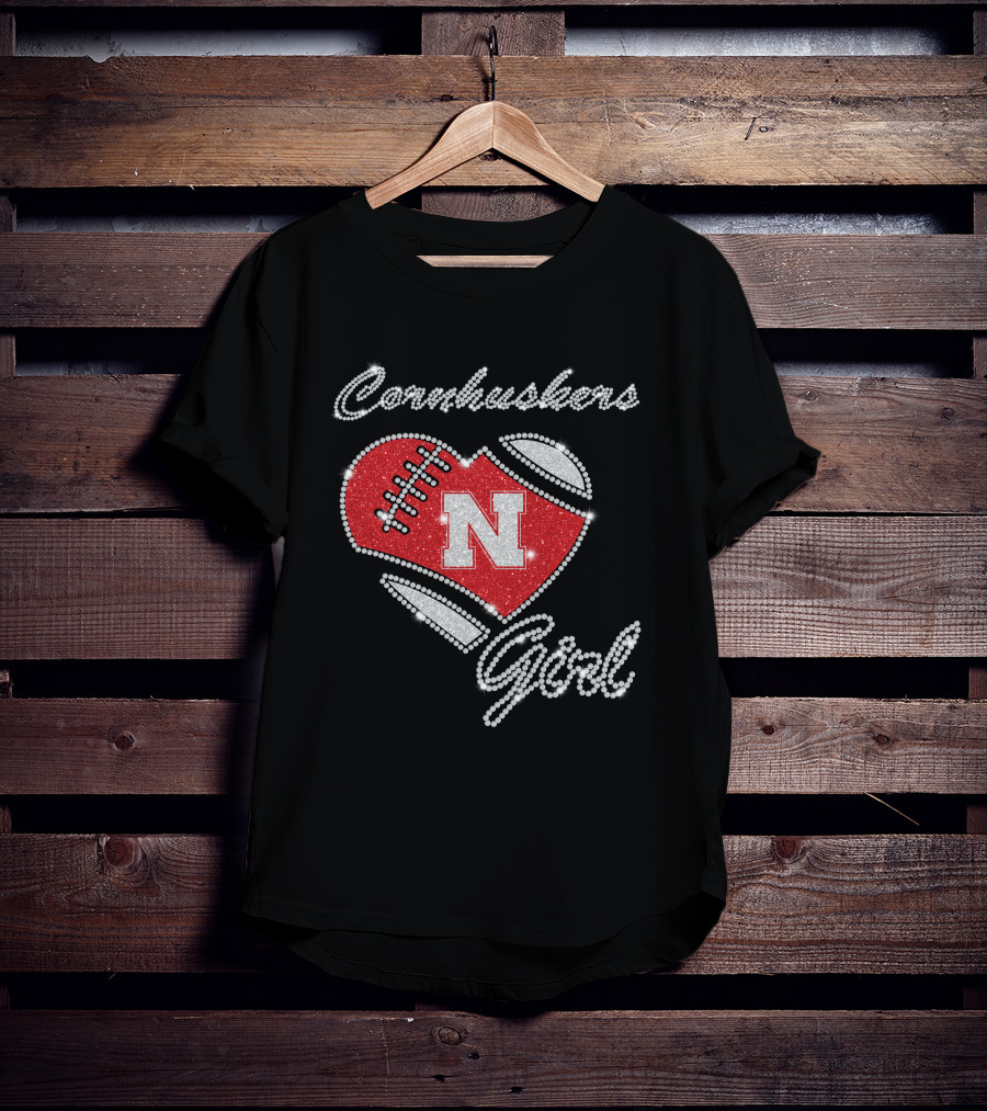 Nebraska Cornhuskers Girl Heart Football N T-Shirt