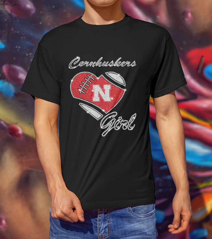 Nebraska Cornhuskers Girl Heart Football N T-Shirt