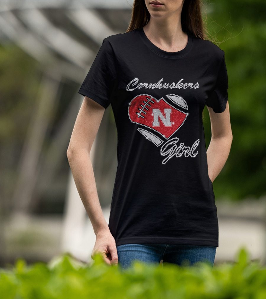 Nebraska Cornhuskers Girl Heart Football N T-Shirt