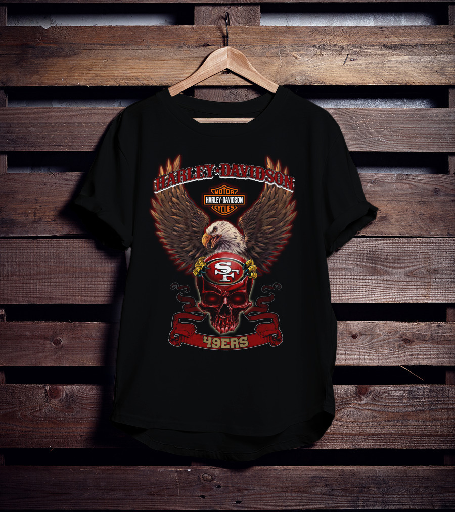 Harley Davidson Motor Cycles Sf 49ers Eagle And Skull T-Shirt