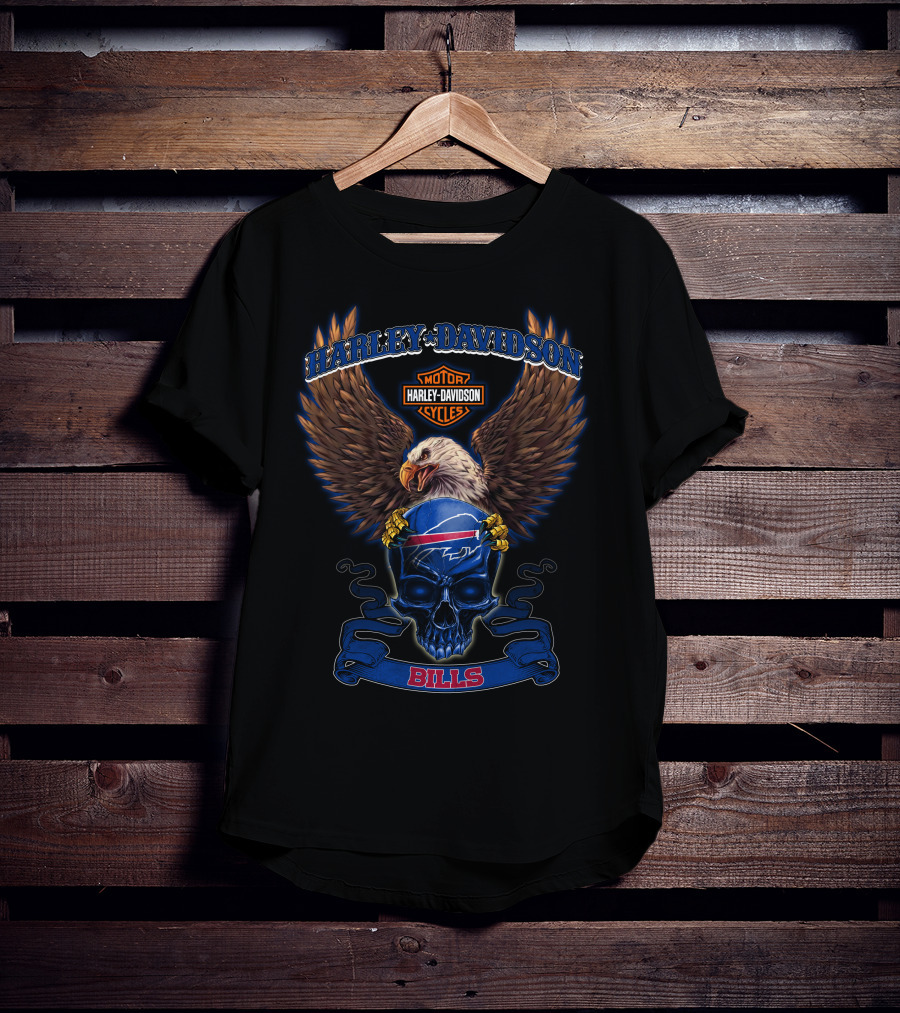 Harley Davidson Motor Cycles Eagle Skull Buffalo Bills T-Shirt