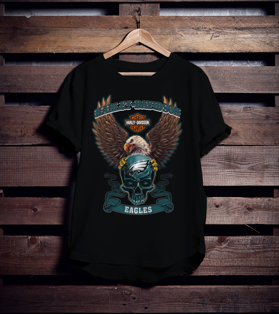 Harley Davidson Philadelphia Eagles Motor Cycles Eagle Football T-Shirt