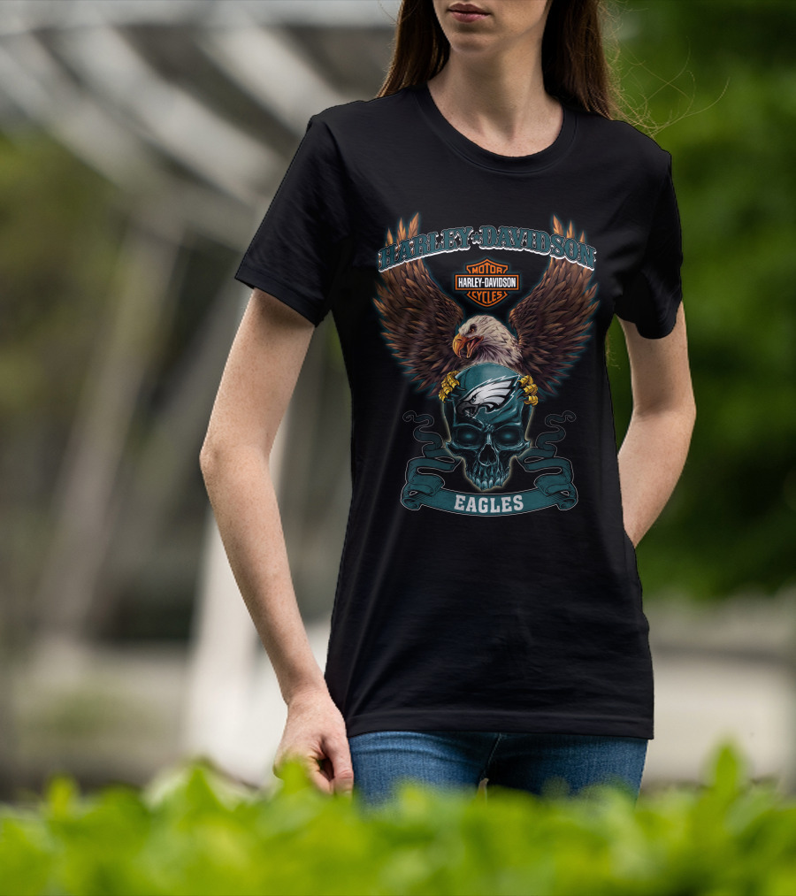 Harley Davidson Philadelphia Eagles Motor Cycles Eagle Football T-Shirt