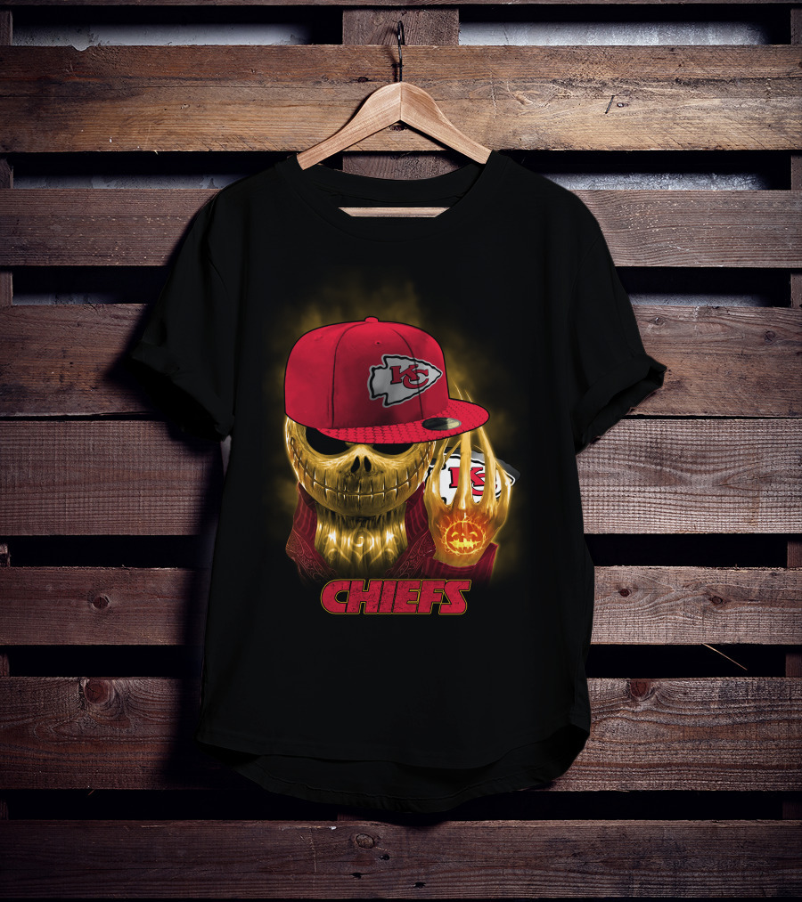 Sk 14 Kansas City Chiefs Glowing Skeleton Wearing Red Cap With Team T-Shirt