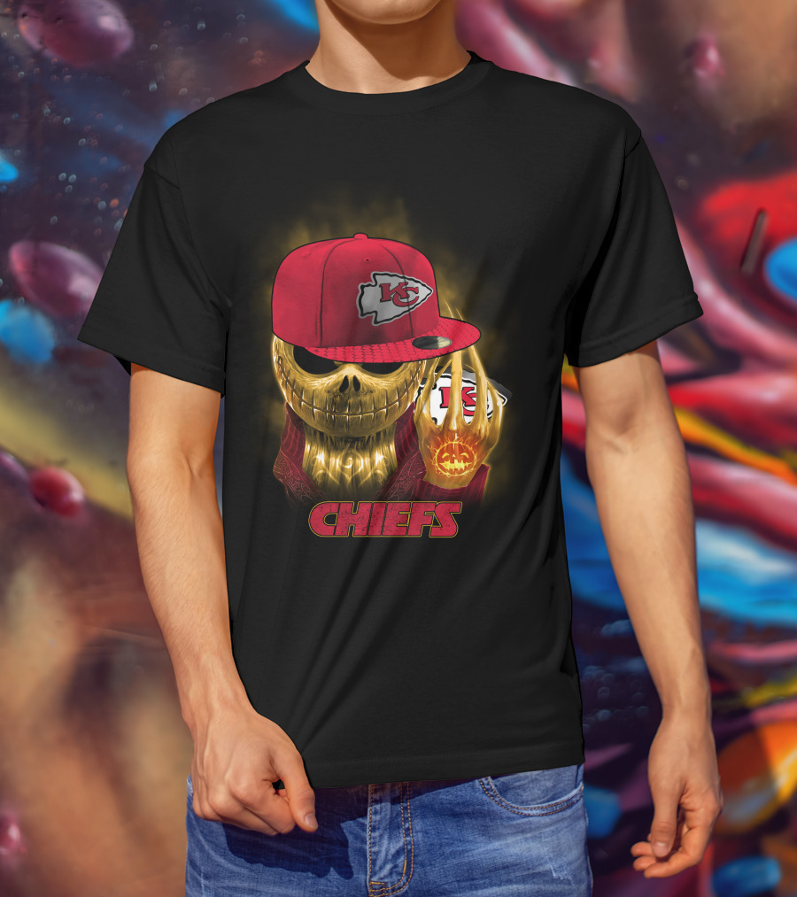 Sk 14 Kansas City Chiefs Glowing Skeleton Wearing Red Cap With Team T-Shirt