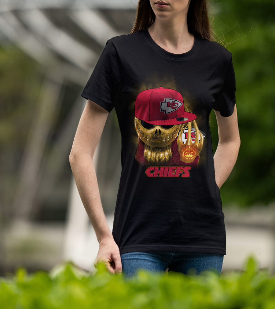 Sk 14 Kansas City Chiefs Glowing Skeleton Wearing Red Cap With Team T-Shirt