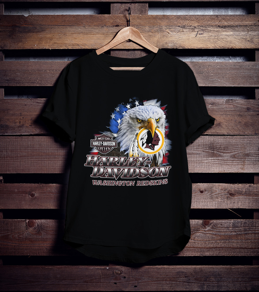 Washington Redskins Harley Davidson Nfl Eagles American Flag T-Shirt