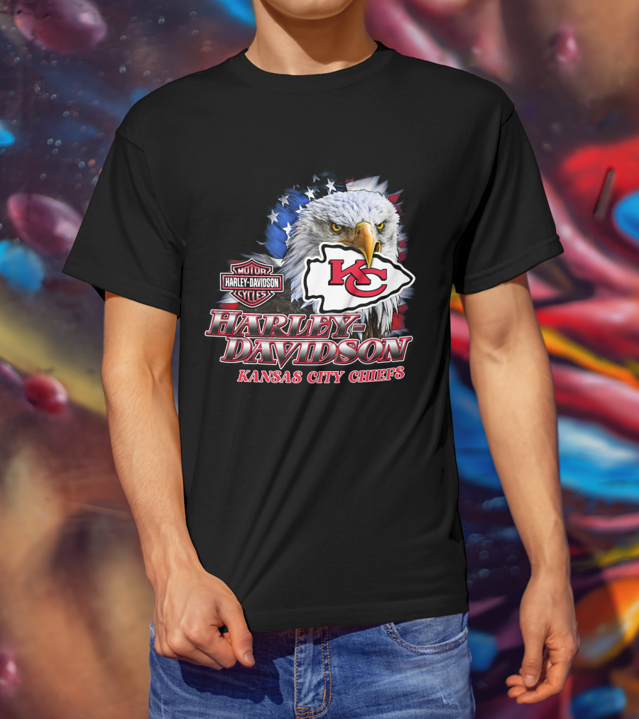 Harley Davidson Kansas City Chiefs Nfl Eagle American Flag T-Shirt