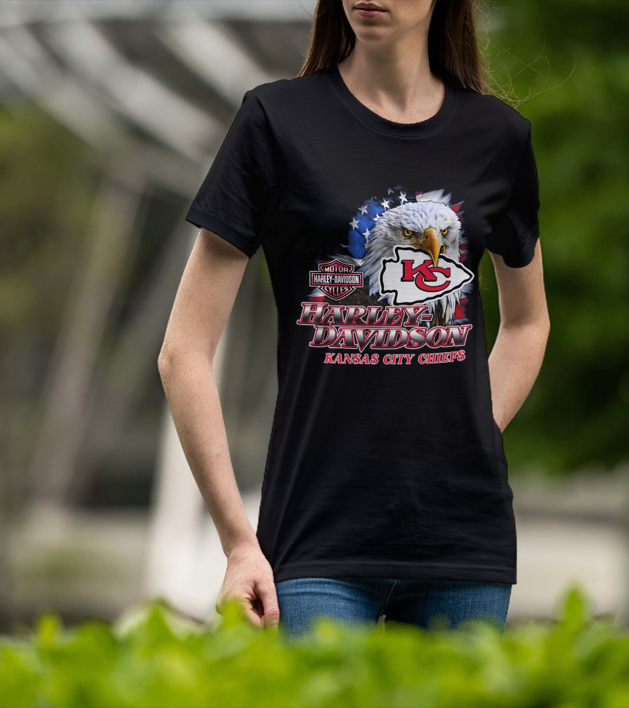 Harley Davidson Kansas City Chiefs Nfl Eagle American Flag T-Shirt