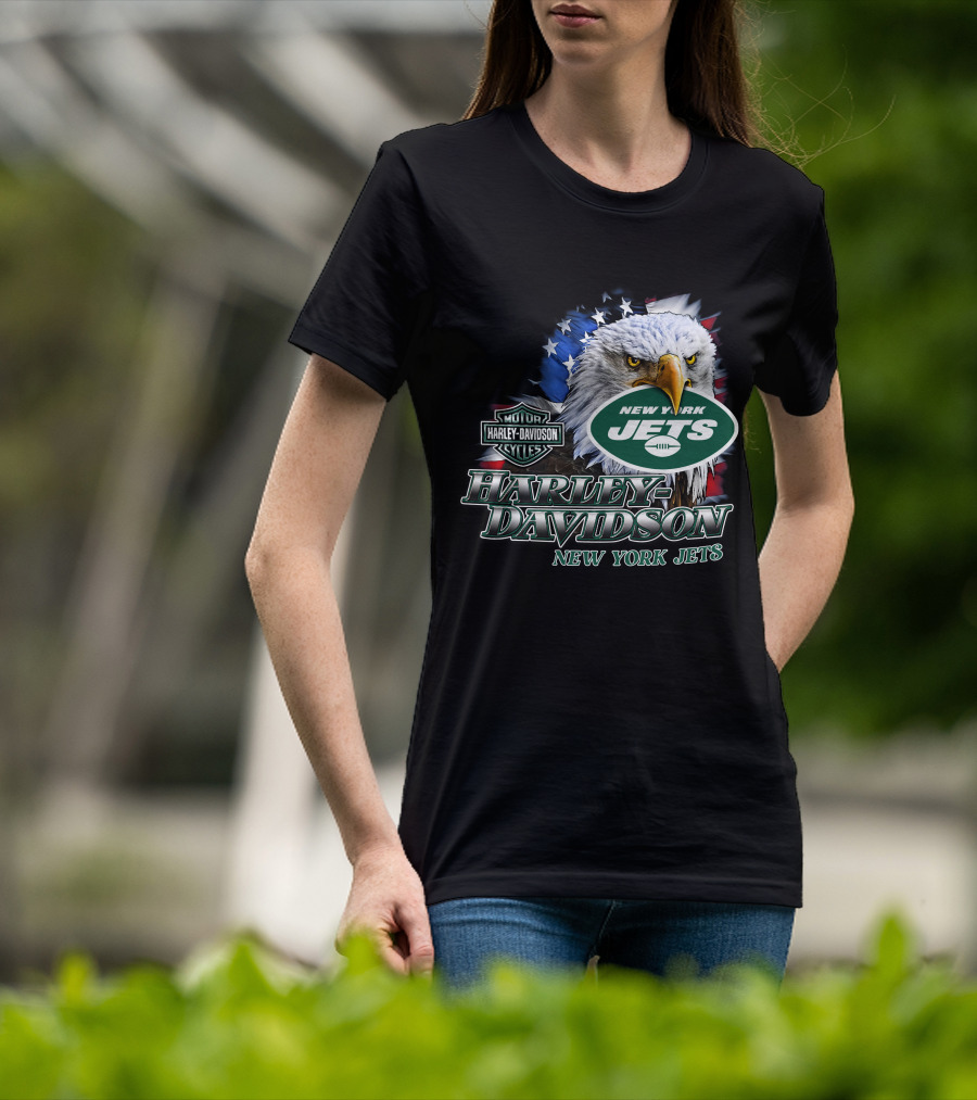 New York Jets Harley Davidson American Eagle Nfl T-Shirt