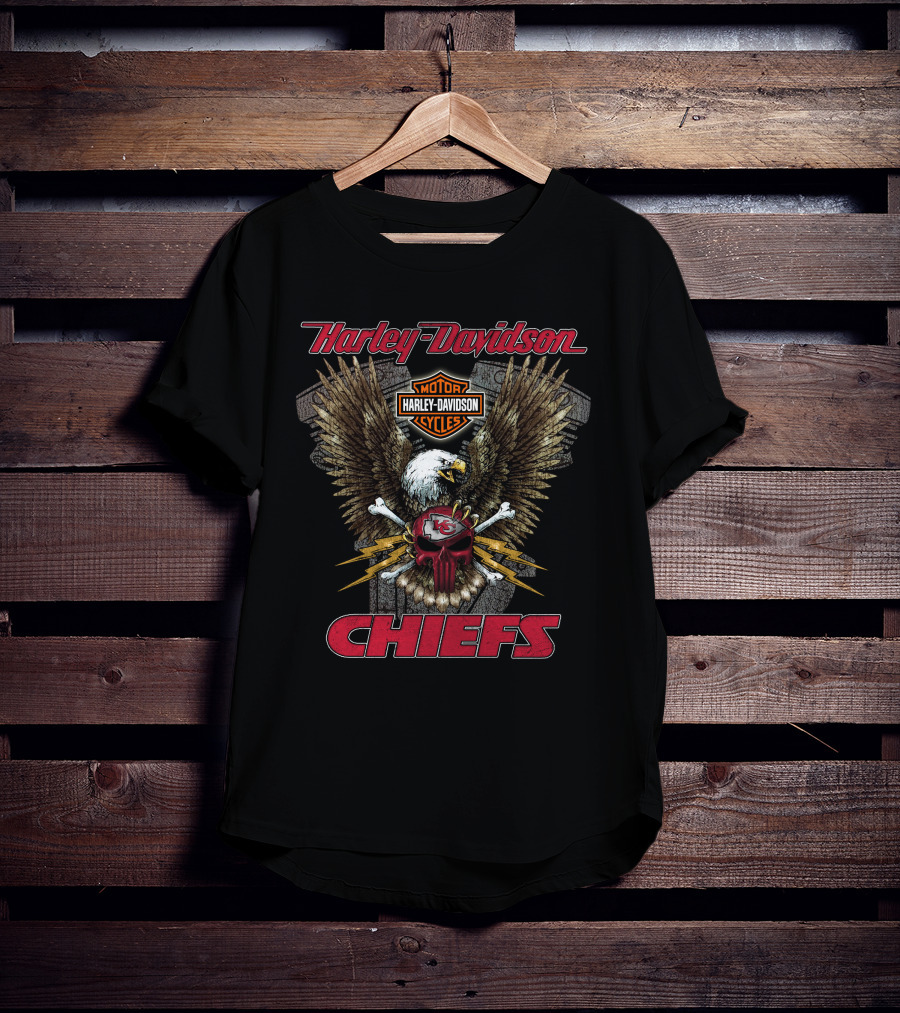 Harley Davidson Kansas City Chiefs Nfl Collaboration With Eagle And Skull T-Shirt
