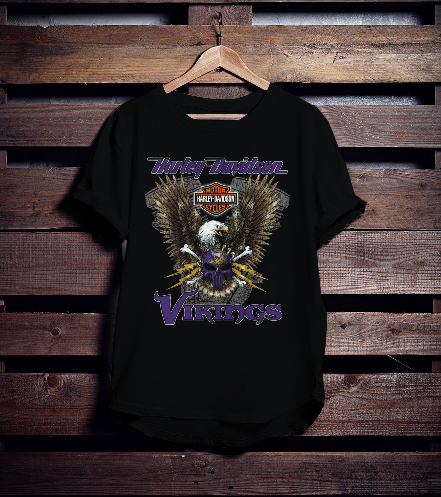Harley Davidson Vikings Skull Eagle Nfl Minnesota T-Shirt