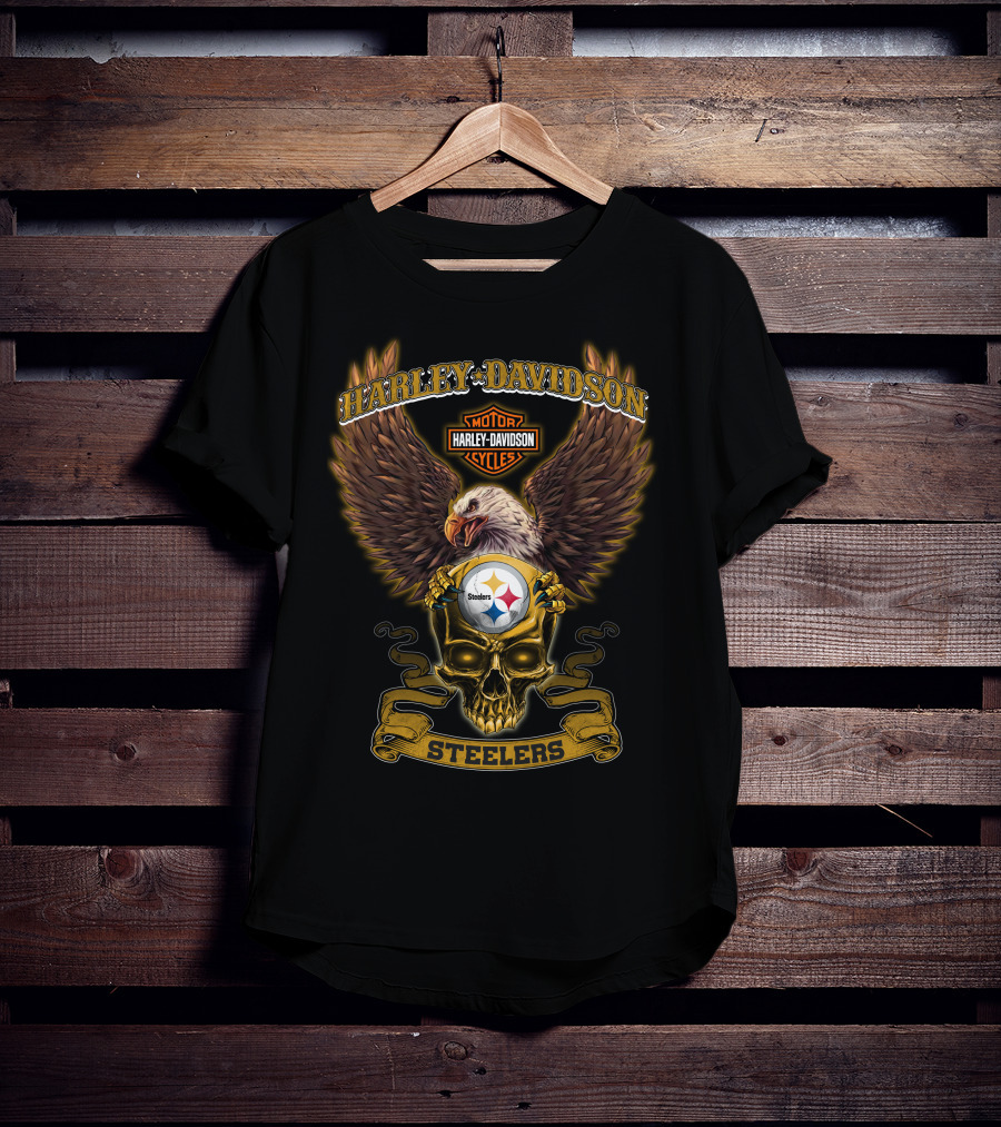 Harley Davidson Steelers Eagle Skull Logo Nfl Pittsburgh 0325 T-Shirt