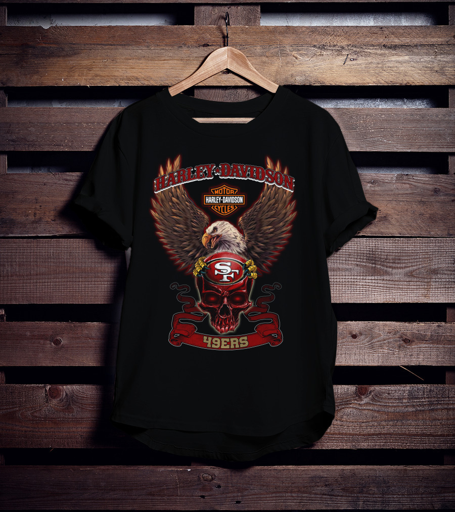 Harley Davidson Motor Cycles San Francisco 49ers Eagle Skull 49ers T-Shirt