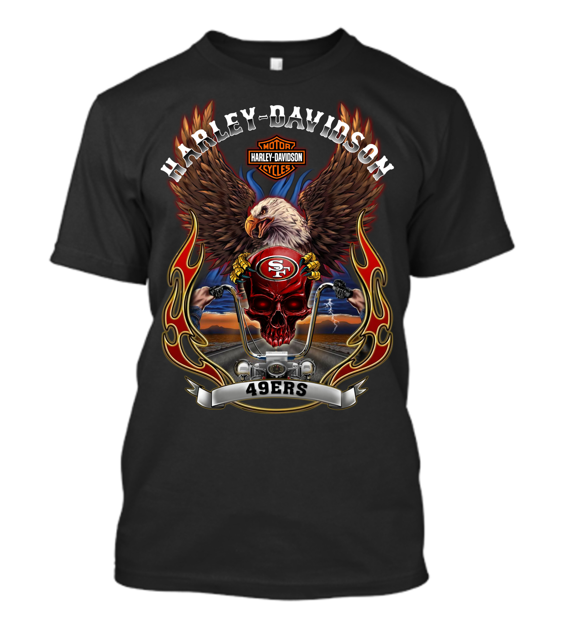 Harley Davidson Motorcycles San Francisco 49ers Eagle And Skull Nfl T-Shirt