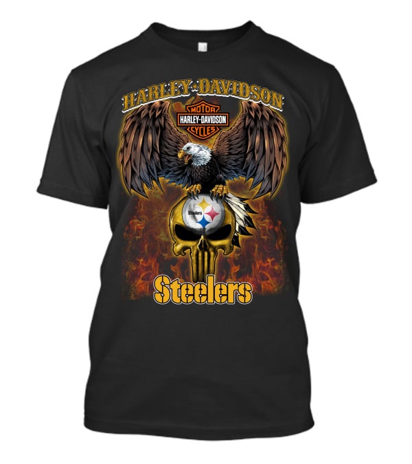 Harley Davidson Steelers Nfl Eagle Logo Flame T-Shirt