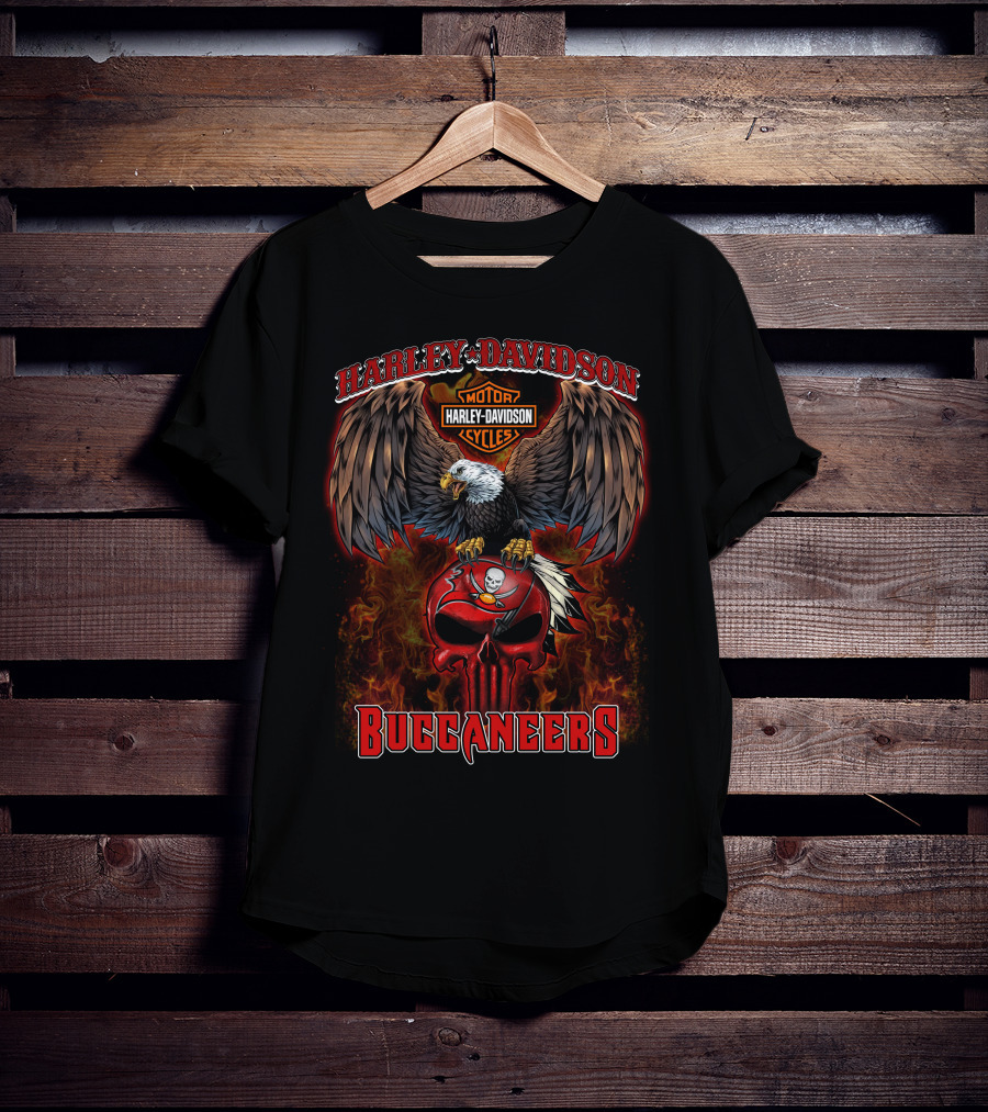 Harley Davidson Motor Cycles Eagle Skull Buccaneers Nfl T-Shirt