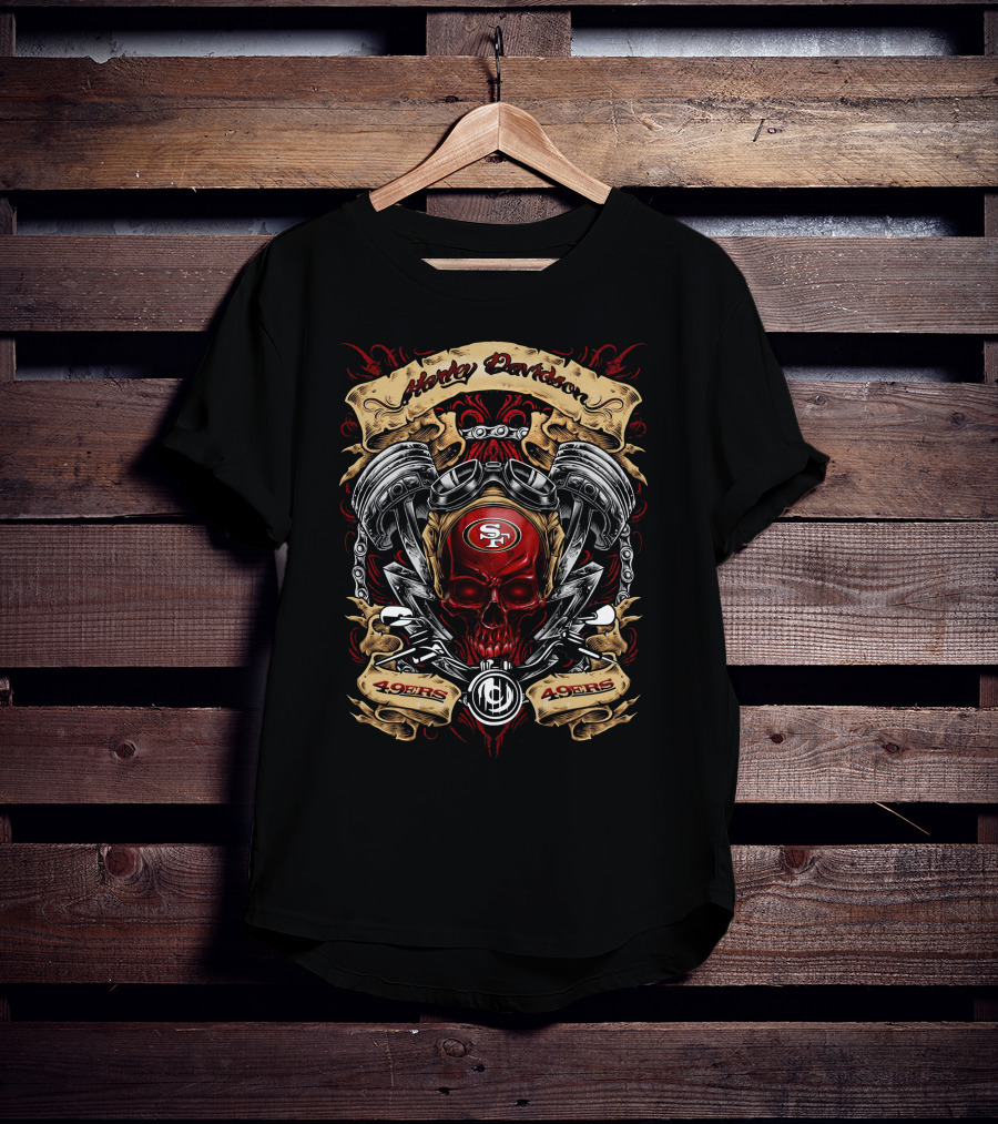 Harley Davidson San Francisco 49ers Nfl Skull Engine Art T-Shirt