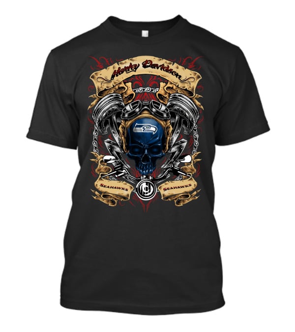 Seattle Seahawks Harley Davidson Nfl Skull Pistons Seahawks T-Shirt