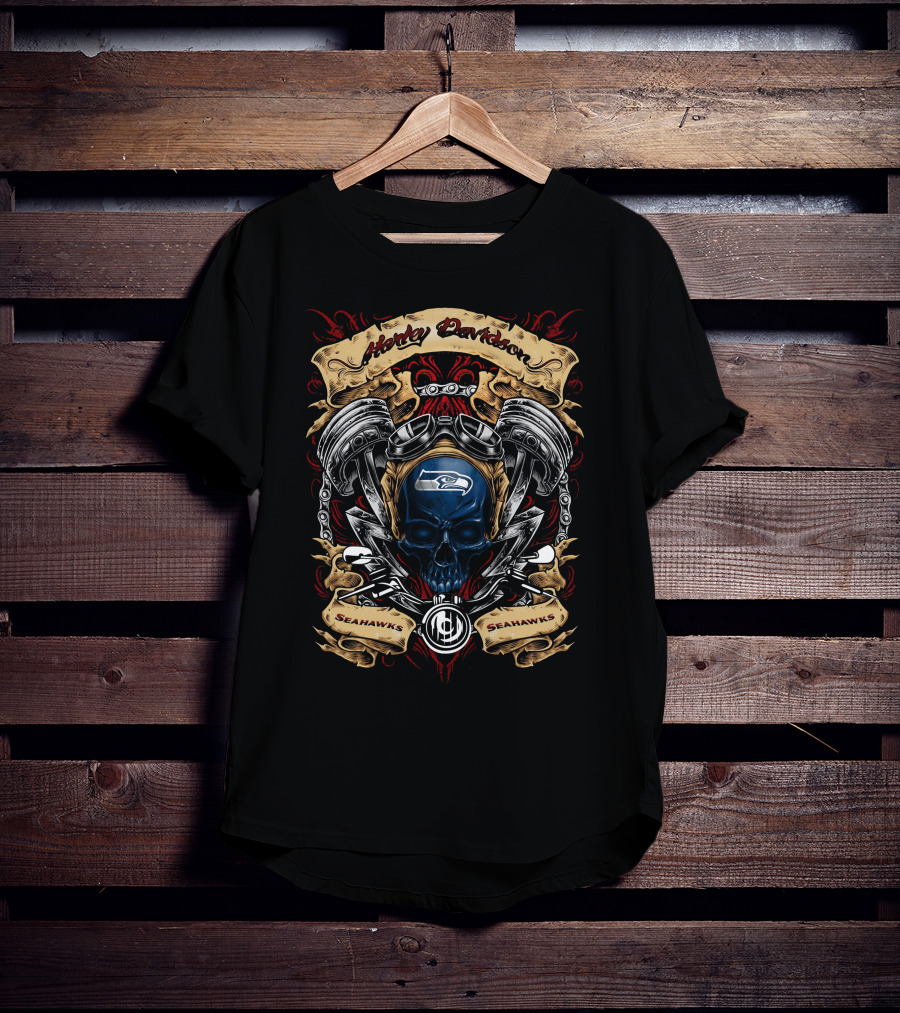 Seattle Seahawks Harley Davidson Nfl Skull Pistons Seahawks T-Shirt
