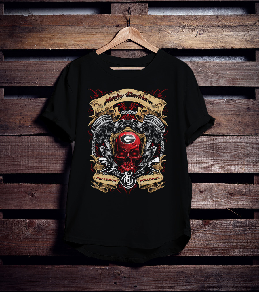 Georgia Bulldogs Harley Davidson Skull Motor Theme Unique T-Shirt