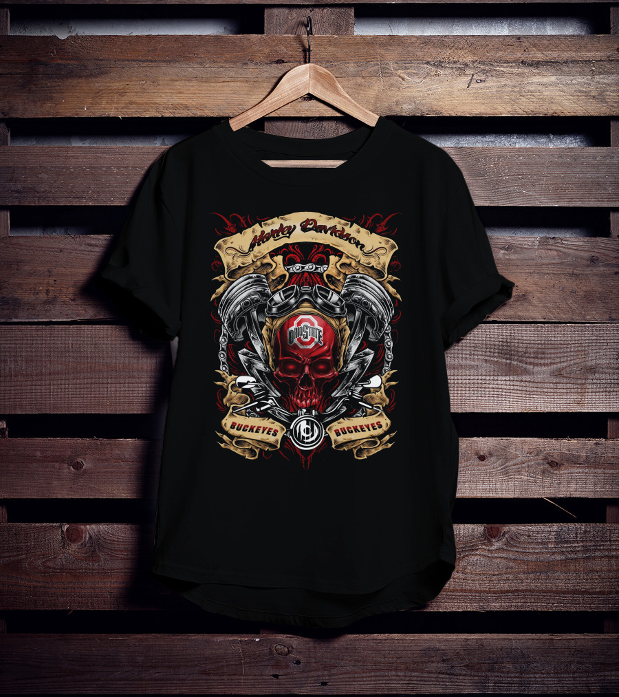 Ohio State Buckeyes Harley Davidson Red Skull Buckeyes Ncaa T-Shirt
