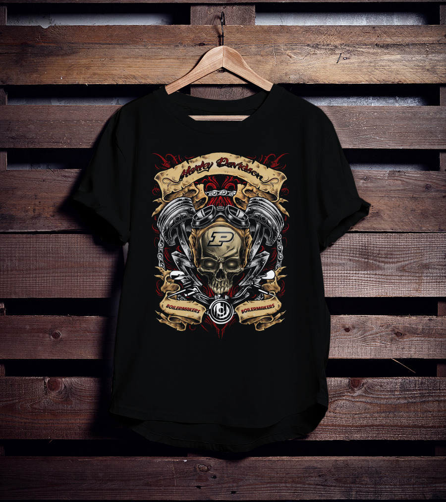 Harley Davidson Purdue Boilermakers Ncaa Skull Engine T-Shirt